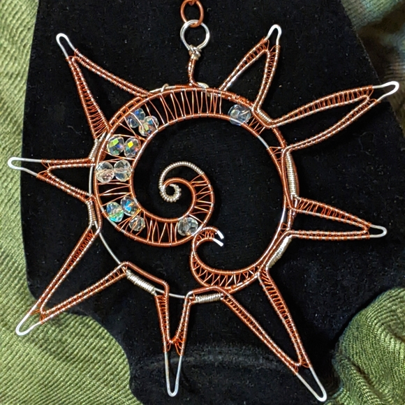 Artisan Other - Copper Weave Silver Sun Ornament With Swarovski Crystals